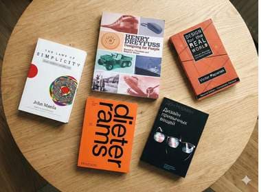 Design books — Rams, Dreyfuss, Maeda, Papanek, Norman